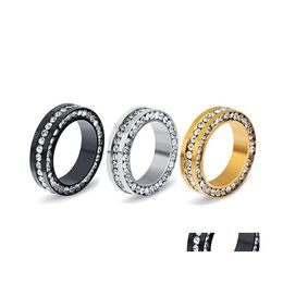 Band Rings Fl Rhinestone Crystal Stainless Steel For Women Men Gold Colour Wedding Ring Drop Delivery Jewellery Otfar