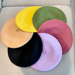 Berets Solid Colour Female Autumn Winter Korean Japanese Beret Hats Literature Art Wool Candy Painter Hat Fashion Warm