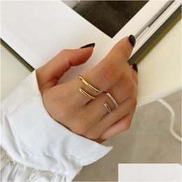 Silver New Punk Style Lovers Rings Authentic 925 Sterling Sier Open For Women Wedding Jewellery Gifts Statement Adjustable Ring Drop D Dhbf5