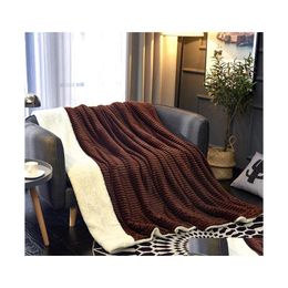 Blankets Simanfei Wool Blanket Winter Solid Flannel Sheepskin Throw Thick Soft Fluffy Warm Weighted Fur For Beds Sofa Drop Delivery Dhkz7
