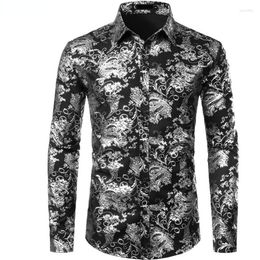 Men's Casual Shirts Silver Paisley Luxury Printed Floral Shirt Men Wedding Party Dinner African Dress Mens Chemise Homme