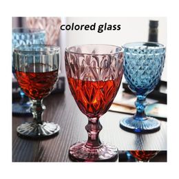 Wine Glasses Wholesale 240Ml 300Ml 4 Colors European Type Relief Colored Glass Thickened Tall Vintage Ware Drop Delivery Home Garden Dhyeb