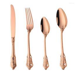 Dinnerware Sets Vintage Rose Gold Cutlery Set 24pcs 18/10 Stainless Steel Dinner Fork Dining Knife Tablespoon Service For 6