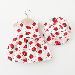 Girl Dresses Summer Baby Girls Dress And Sun Hat Set Strawberry Print Toddler Kid Clothes Slip Birthday Party Princess