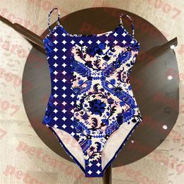 Blue Jacquard Swimwear Sling One Piece Swimsuit Womens Bathing Suit Sexy Backless Bikini For Women