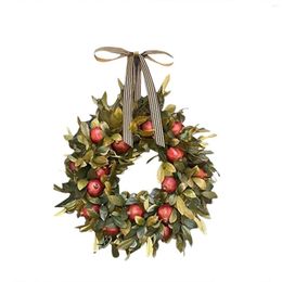 Decorative Flowers Fall Wreath Pomegranate Front Door Hanging Ornament Realistic Garland Thanksgiving Party Festival Decor Craft Round