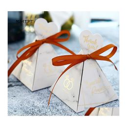 Gift Wrap Marble Style Box Wedding Favours And Gifts Triangar Pyramid Candy For Guests Decoration Drop Delivery Home Garden Festive P Otdzm