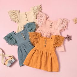 Girl Dresses Est Princess Baby Girls Casual Dress Lace Short Sleeves Square Neck Cotton Toddler Little Party Clothes