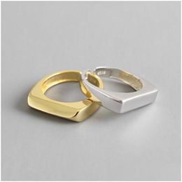 Silver 925 Sterling Sier Open Ring Minimalist Geometric Rectangar Smooth Face Jewellery Bague Drop Delivery Fine Dh1Io