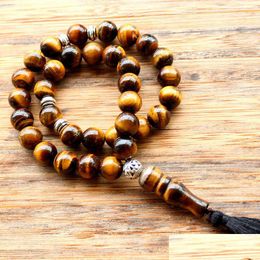 Charm Bracelets 10Mm Tiger Eye Stone Tassel Pendant 33 Prayer Beads Islamic Muslim Tasbih Mohammed Rosary For Women Men 221028 Drop Dhtbq