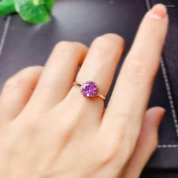 Cluster Rings Birthstone Ring 925 Silver Purple Amethyst Gemstone Women Purle Gem Round Love Date Birthday Gift