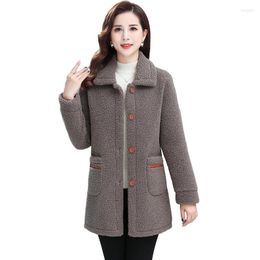 Women's Fur Mom Outerwear Autumn Winter Thicken Grain Add Velvet Coat Women Fashion Size 5XL Medium Long Coats Ladies Lamb Trench