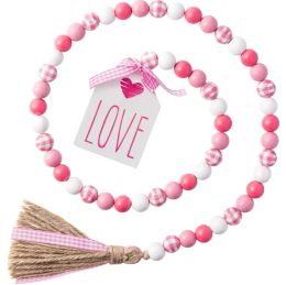 41.2IN Valentine's Day Wooden Beads String Party Favour Tassel Pendant Wood Products Hemp Rope Holiday Romantic Decoration