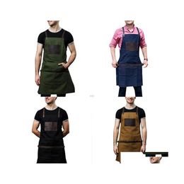 Aprons F2Tf Heavy Duty Canvas Work Apron With Pockets Adjustable Crossback Straps Bib For Men And Women Gardening Restaurant Drop De Dhkyi