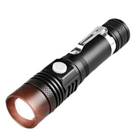 Emergency USB rechargeable flashlight Waterproof Min Tactical flashlight torch powerful led T6 lamp light for hunting hiking