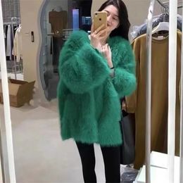 Women's Sweaters Highend Imitation Mink Hair Medium Length Vneck Woollen Cashmere Top Pullover For Winter Fashion Overcoat 230109