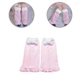 Women Socks Ruffles Edge Autumn Winter Fluffy Bow Decor Foot Warm For School