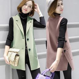 Women's Vests Women's Vest Coat 2023 Korean Version OF Autumn Winter Jackets Woolen Sleeveless Jacket Female Long Waistcoat Outerwear