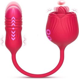 Adult Massager Rose Dildo Thrust Vibrator Toy Female Clitoris Stimulator Tongue Sucking g Spot Massage Vibration Stretch Products