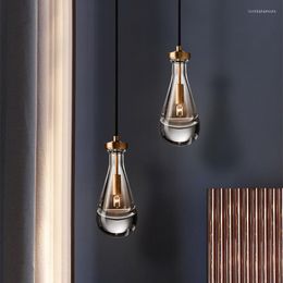 Chandeliers FSS Nordic Copper Chandelier Water Drop Shape Light Luxury Modern Bedroom Bedside Restaurant Bar Crystal Small