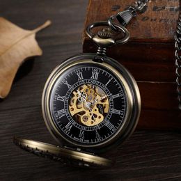 Pocket Watches Bronze Running Horse Mechanical Watch Skeleton Roman Numerals Fob Chain Hand Wind Pendent Steampunk Gift For Men