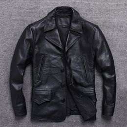 Men's Leather Faux Long Jacket Men Genuine Wind Coat Classic Black Plus Size Cowhide Casual Cloth 230109