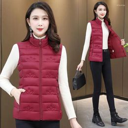 Women's Vests Down Cotton Vest Women Short Jacket Thin Waistcoat Fashion Stand Collar Coat Tops Zipper Pocket Female