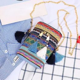 Evening Bags Fashion Ethnic Style Shoulder Crossbody Bag Women Tassel Hand-Woven Bucket Purse Vintage Messenger Handbag Festival Girls Gifts