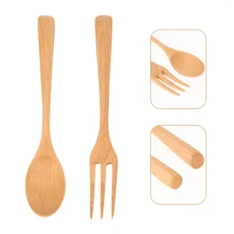 Dinnerware Sets Spoon Wooden Fork Set Forksdinner Spoons Salad Cutlery Tableware Party Appetizer Eating Soup Japanese Portable Dessert