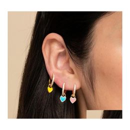 Charm 925 Sterling Sier Hoop Earrings With Cute Candy Neon Colour Enamel Heart Drop Earring Gold For Girls 476 B3 Delivery Jewellery Otn0J