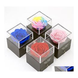 Party Favor Valentines Day Gifts Eternal Rose Jewelry Box Holder Immortal Flowers Blossom Wedding Birthday Gift Supplies Drop Delive Dhjxh