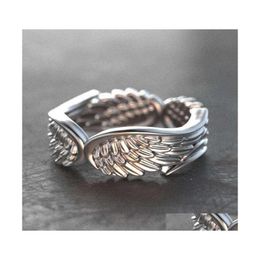 Band Rings Trendy Sier Plated Wings Ring Women Creative Feathers Romantic Party Female Accessories Valentines Day Gifts For Lovers D Otduk