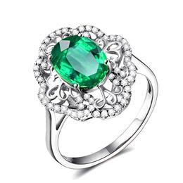 Cluster Rings 18k White Gold Silver Color Emerald Gemstones Zircon Diamonds For Women Vintage Crystal Jewelry Bijoux Bague Party Gifts