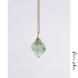 Pendant Necklaces Golden Wire Wrapped Octahedron Green Fluorite Necklace Natural Stone Jewelry Healing Chakra Gem Unique GiftPendant