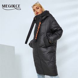 Women's Down Parkas MIEGOFCE Winter Women Thickening High Collar Hood Long Knee Bright Colors Big Pockets Jacket Female Outwear D21517 221012