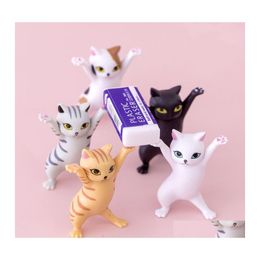 Other Home Storage Organisation Containers With Lids Desk Cat Pen Bookshelf Holder Earphone Coffin Cats Doll Decor Stand Kids Gift Dhdls