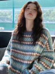 Women's Sweaters Winter Knitwear Pullover For Women Top Blue Vintage Long Loose Autres Sweats Warm Korea Fashion Kawaii Jersey Jumper 230109