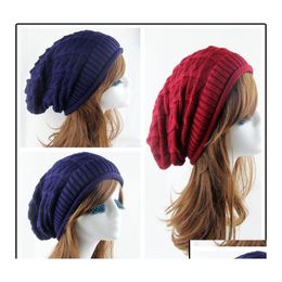 Beanie/Skull Caps Fashion Women Stretchy Knitted Skl Beanies Hat Solid Snood Scarf Warm Beanie For Womem Autumn Winter Female Cap Dr Otvsl