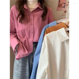 Women's Blouses 2023 Korean Fashion Long Sleeve Corduroy Shirt Women Vintage Single Breasted Brown Blouse Female All Match Yellow Tops