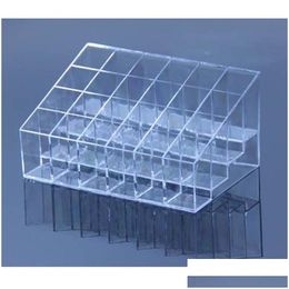 Cosmetic Bags Wholesale Plastic Clear Trapezoid Lipstick Holder 24 Square Grid Box Brush Stand Rack Tidy Organizer Drop Delivery Hea Dhhw3