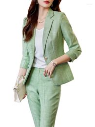 Women's Two Piece Pants Pink Apricot Green Blue Office Ladies Pant Suit Solid Formal 2 Set Women Business Work Wear Slim Jacket Blazer And