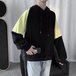 Men's Hoodies Men Hoodie Color Block Long Sleeve Contrast Colors Patchwork Drawstring Autumn Winter Ribbed Cuff Plush Sweatshirt Streetwear