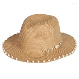 Wide Brim Hats Wholesale High Quality Summer Beach Paper Caps Ladies Women Straw Hat Big Panama With Pearls