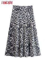 Skirts Tangada Women Leopard Midi Skirt Vintage Side Zipper Ladies Chic Mid Calf 4M253 230110