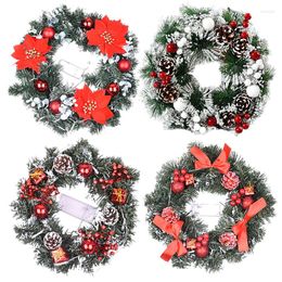 Decorative Flowers 30cm Christmas Wreath Merry For Door Natural Pine Cone Berry Decorated Pre-Lit Decorations