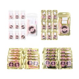 False Eyelashes 3D Round Lash Box Eyelash Packaging Combination Curler Brush And Self Adhesive Strip Glue Thickness Natural Beauty T Dhvnq