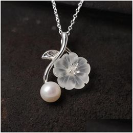 Silver New Ethnic Jewellery 100 925 Sterling Sier Natural Pearl Crystal Flower Pendant Necklaces For Women Lovers Gifts Drop Delivery F Dhcab