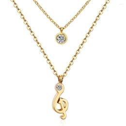 Pendant Necklaces LUXUKISSKIDS Gold/ Steel Colour Choker Necklace Crystal Music Note Double Chain Stainless Jewellery Colar