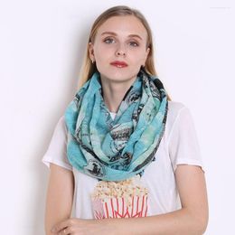 Scarves Winter Women Infinity Scarf Warm Walking Cable Ring Eiffel Tower Printed Circle Snood Voile Loop Neck Shawl