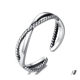 Band Rings S925 Sier Antique Fashion Crossed Adjustable Women Jewellery Drop Delivery Otepi